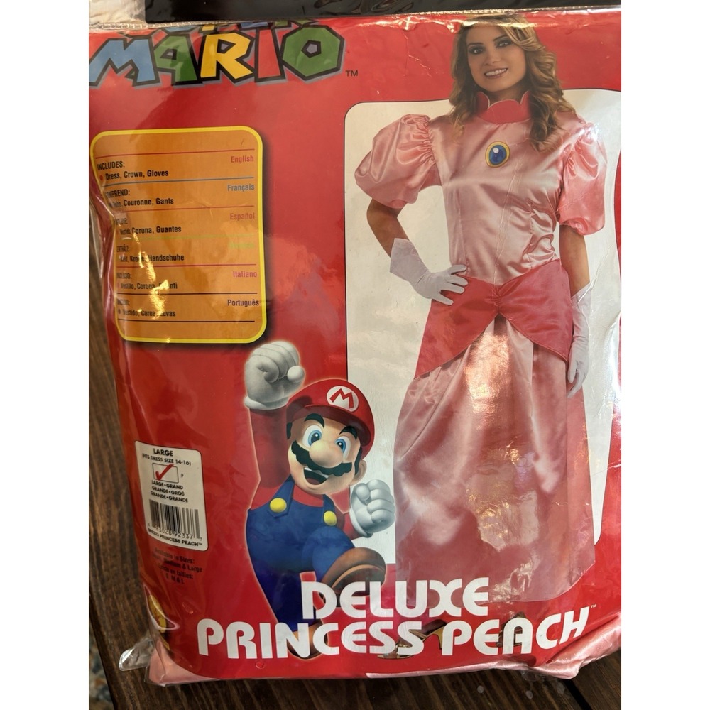 Rubie's Super Mario Princess Peach Deluxe Dress Costume Size L Pink/Red